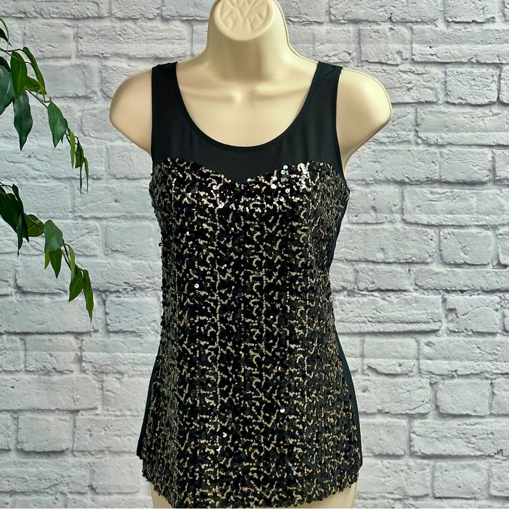 The Limited Black and Gold Sequin Tank Top